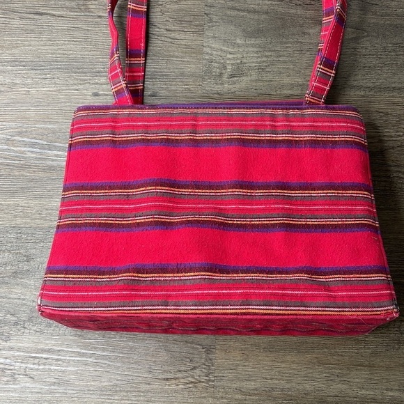 Vintage Kate Spade Striped Red Flannel Hand Bag Purse - Picture 5 of 12